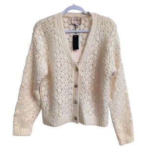INDUSTRY Alpaca Blend Sweater MEDIUM Cardigan V Neck Cream NEW NWT